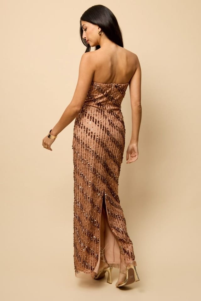 Little Mistress Little Mistress Women's Embellished Bandeau Maxi Dress in Tan - 2