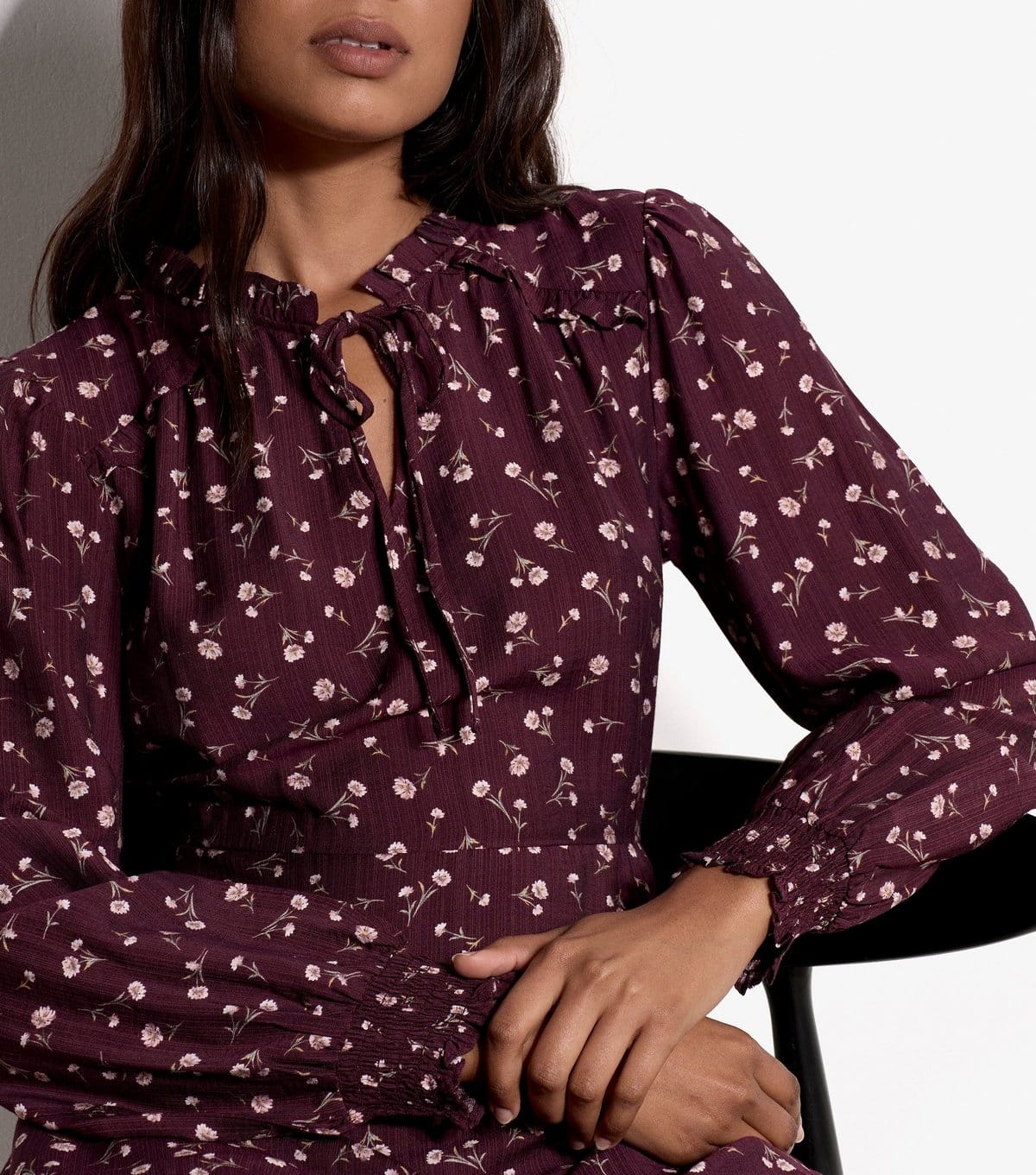 Apricot Women's Dark Burgundy Daisy Print Long Sleeve Dress Apricot New Look - 4