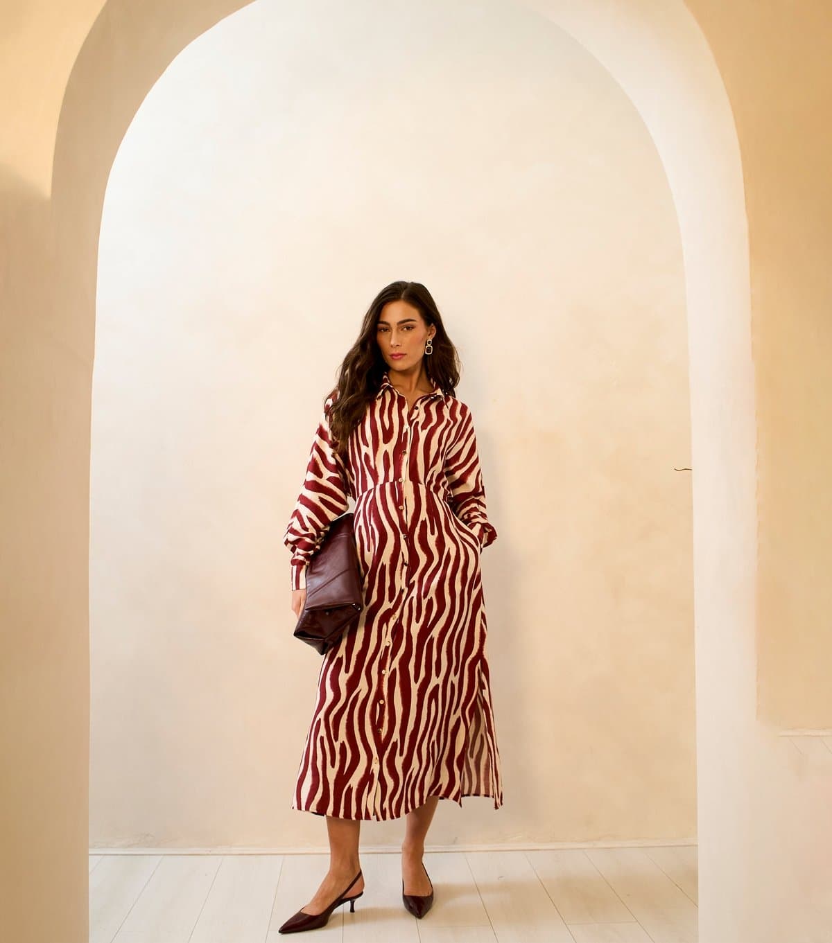 Gini London Women's Burgundy Zebra Print Shirt Dress Gini London New Look