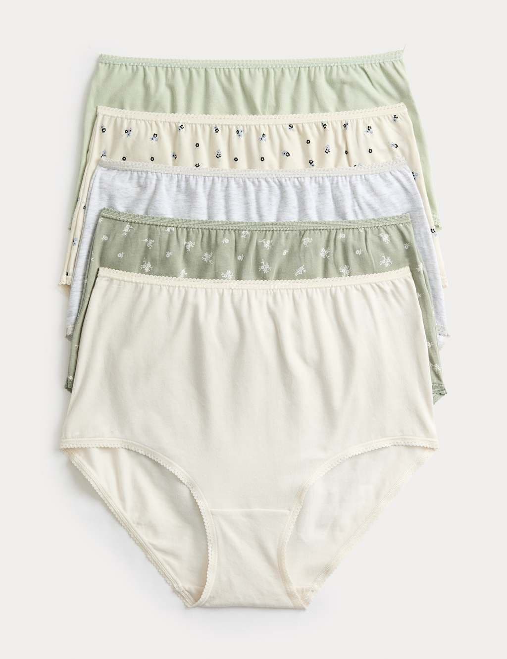 Marks & Spencer M&S 5pk Cotton Lycra™ Printed Full Briefs Soft Green