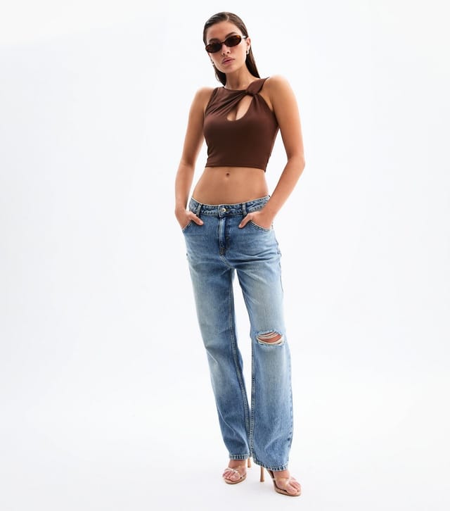 New Look Women's Brown Keyhole Asymmetric Cropped Top New Look - 3