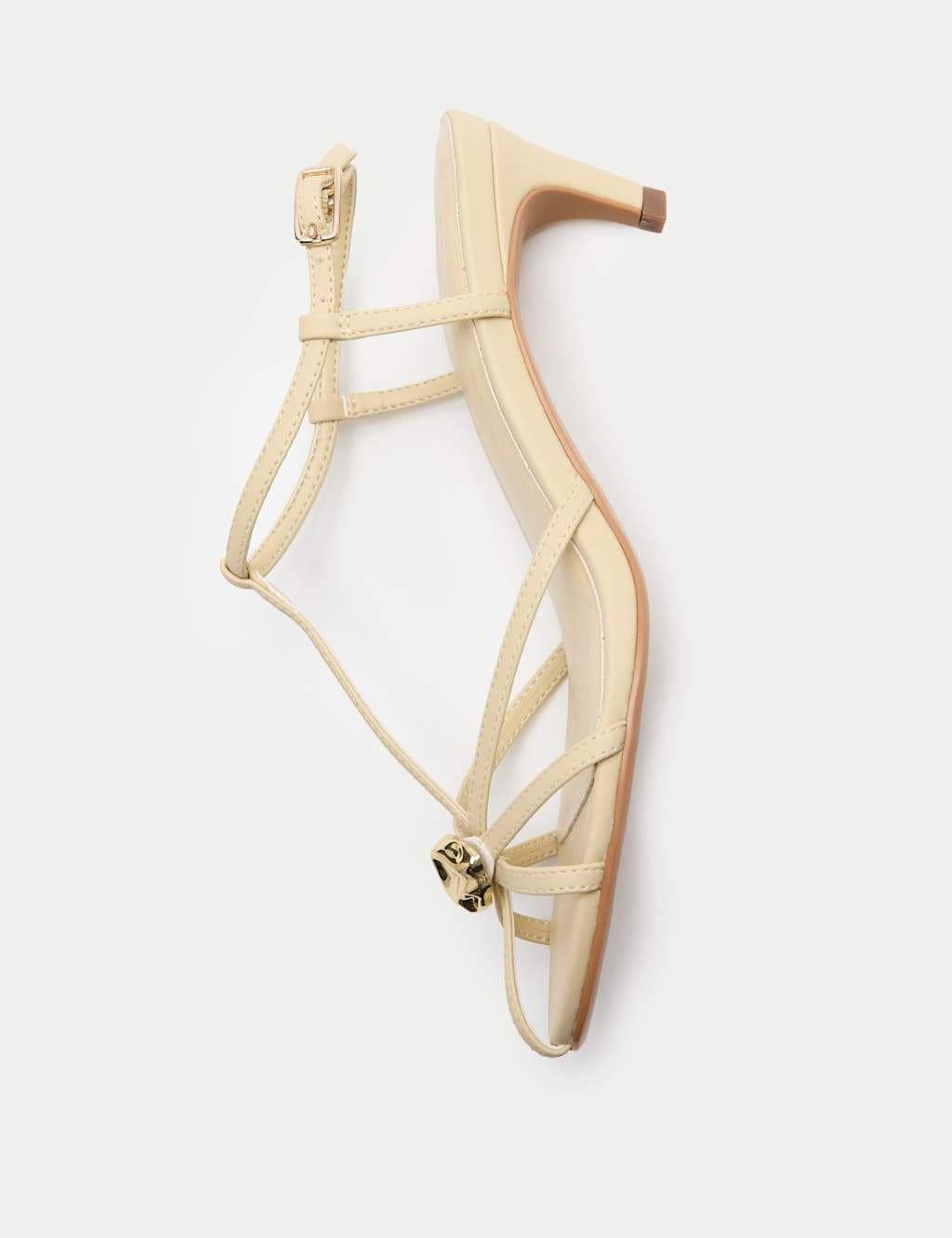 Marks & Spencer M&S Buttermilk Strappy Kitten Heel Sandals With Gold Trim