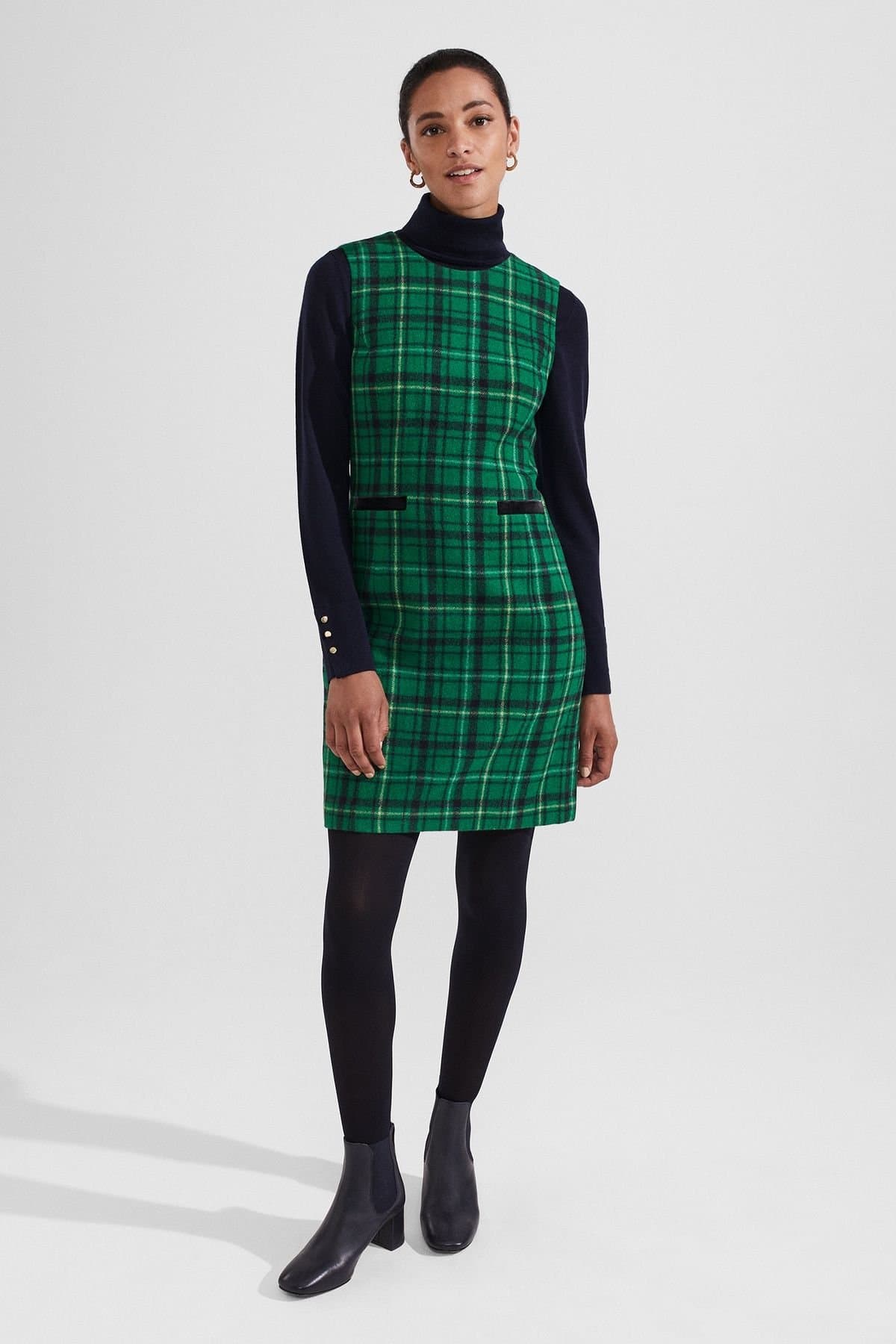 Hobbs London Hobbs London Women's Margot Checked Mini Dress in Bottle Green