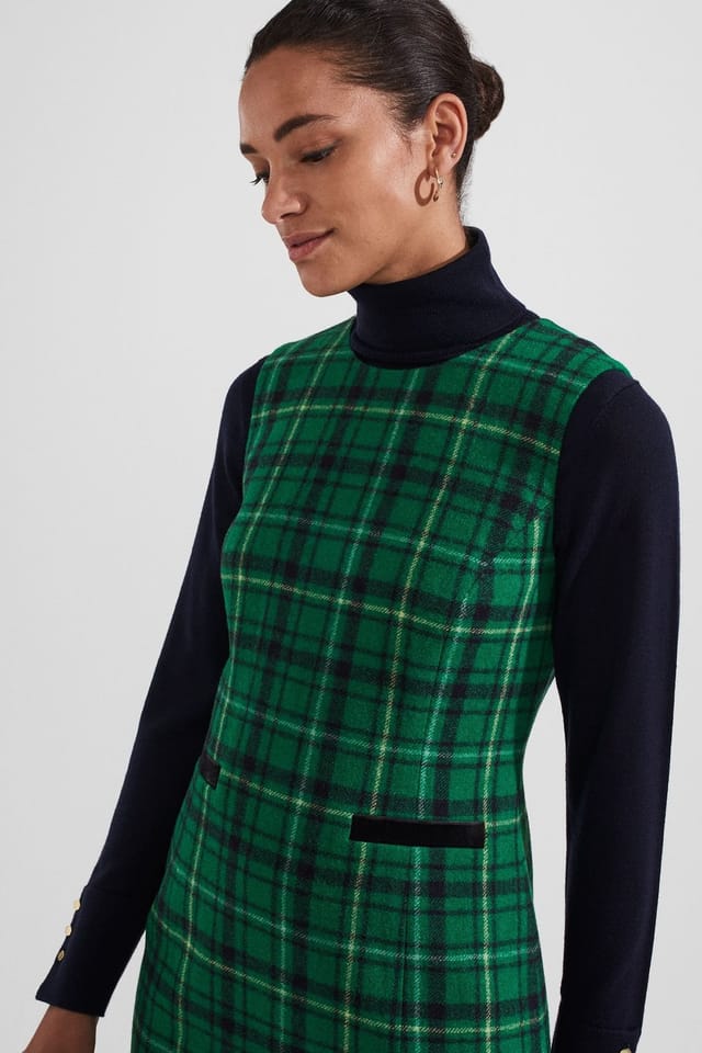 Hobbs London Hobbs London Women's Margot Checked Mini Dress in Bottle Green - 3
