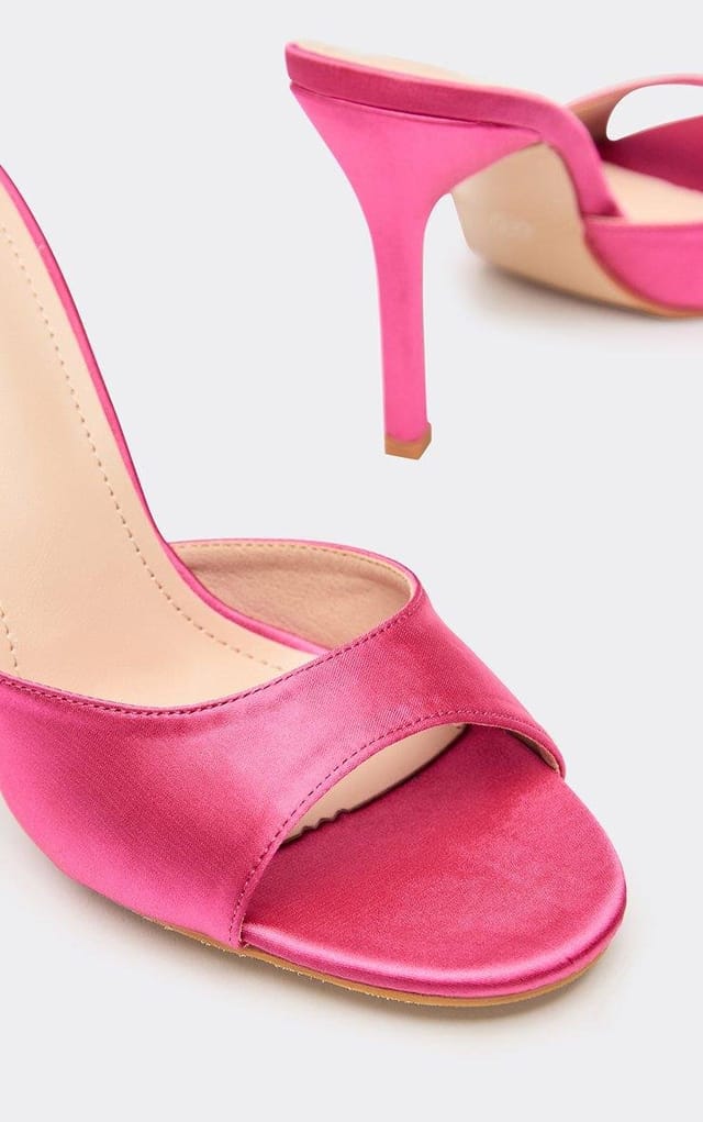 EGO Juicy Peep Toe Heeled Mule In Pink Satin., Women's Size UK 3 - 2