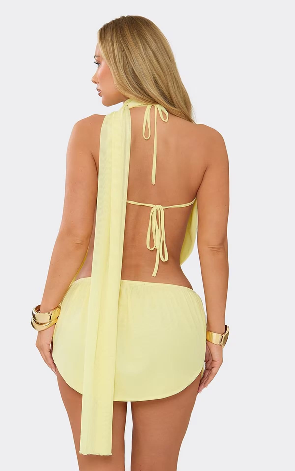 EGO Ruched Detail Curved Hem Mini Skirt In Lemon, Women's Size UK 6 - 1