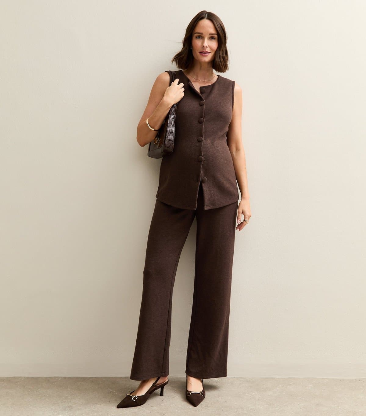 New Look Women's Maternity Brown Soft Touch Wide Leg Trousers New Look