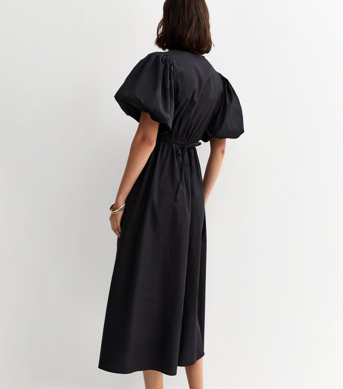 New Look Women's Black Cotton Puff Sleeve Midi Dress New Look - 4