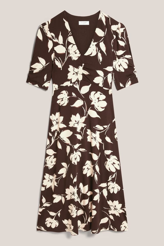Hobbs London Hobbs London Women's Peyton Short Sleeve V-Neck Jersey Dress in Chocolate - 2