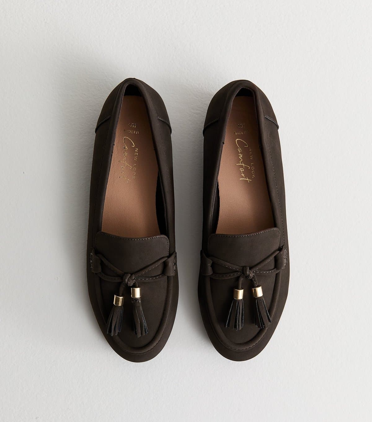 New Look Women's Wide Fit Brown Faux Suede Tasseled Loafers Vegan New Look