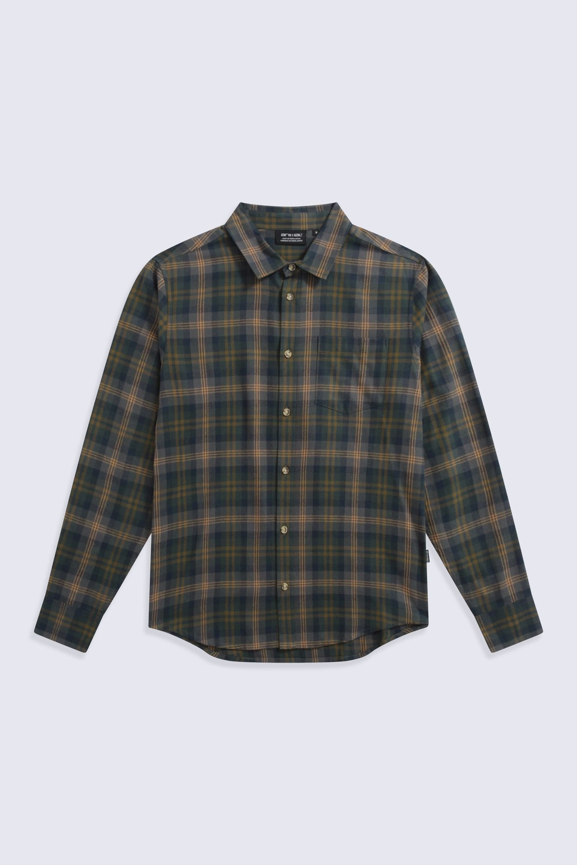 Animal Animal Men's 'Cove' Cotton Check Flannel Shirt Stylish Lightweight Button Down Top in Khaki