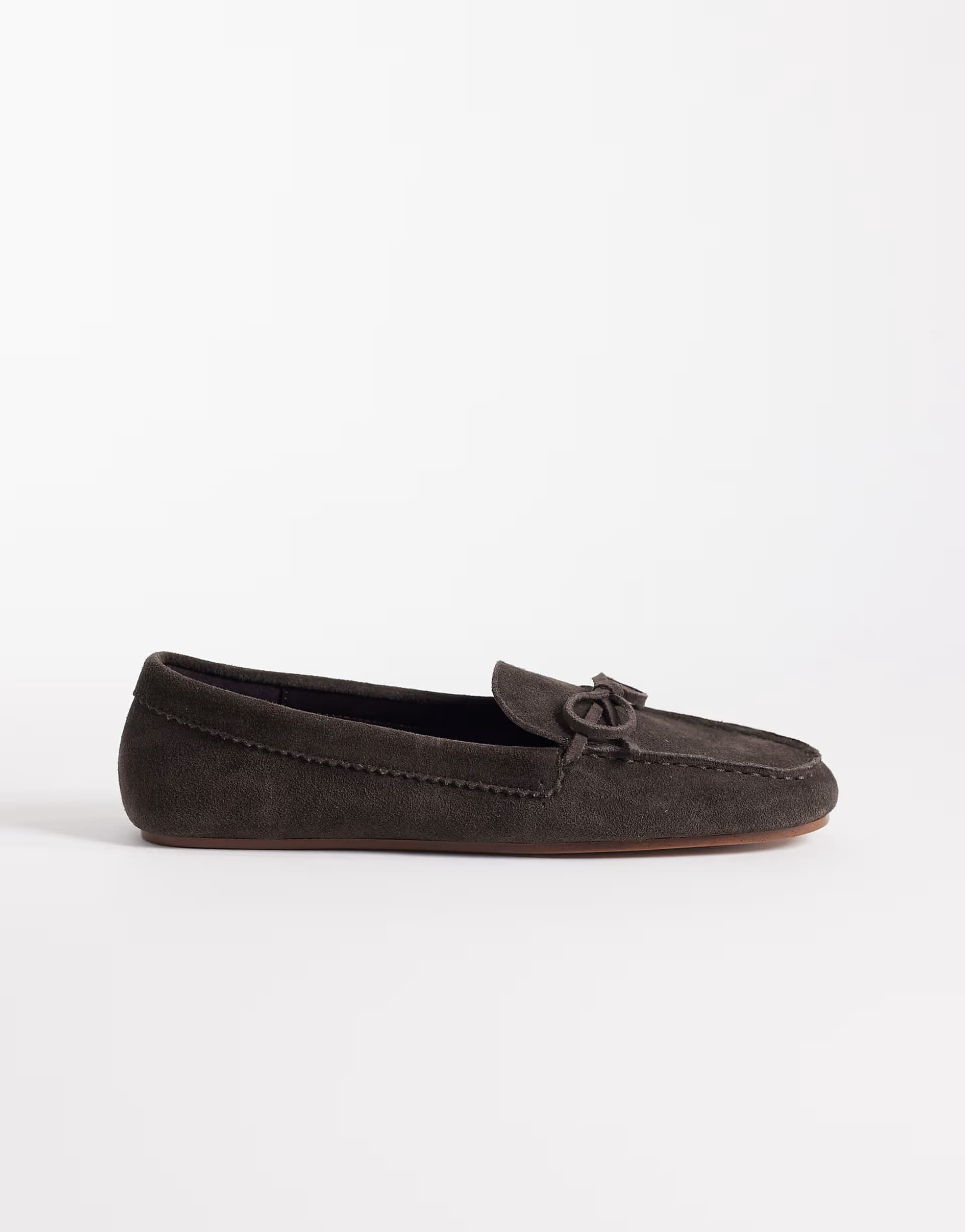 ASOS Mango 100% suede loafer with bow detail in chocolate