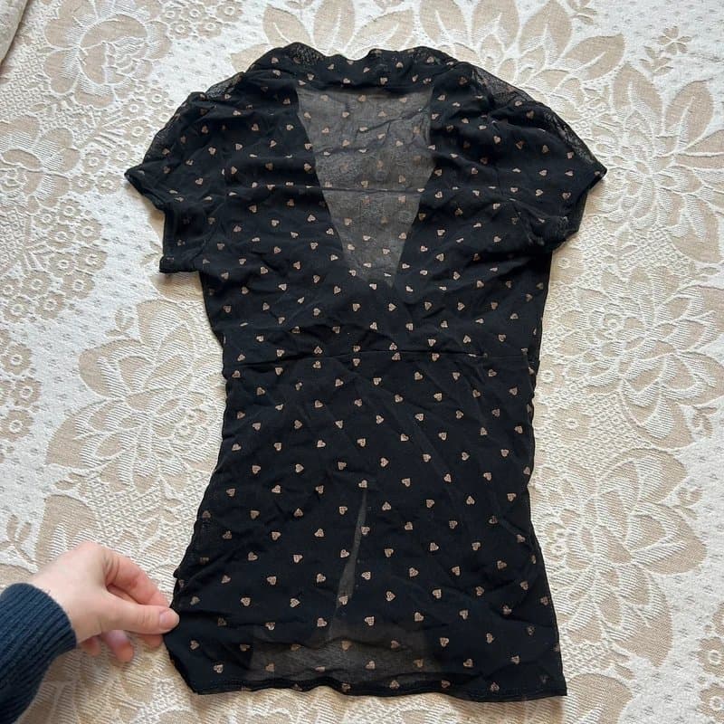 New Look New look y2k 2000s vintage mesh sheer black short sleeve T-shirt top blouse summer spring