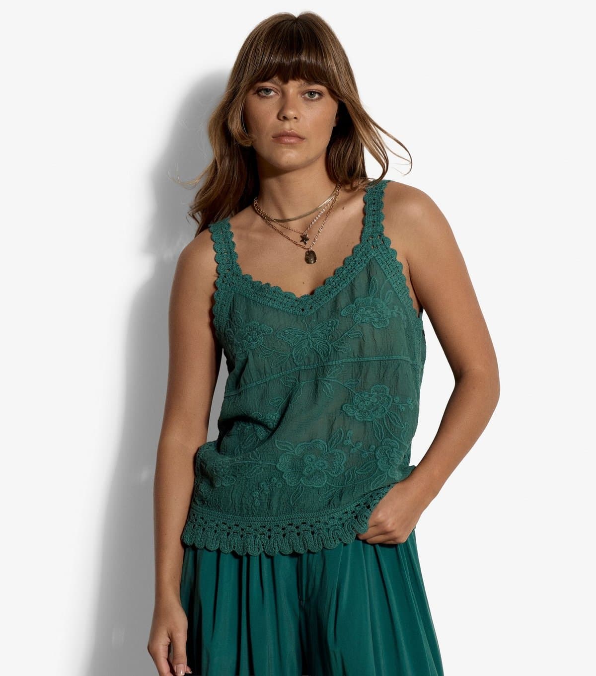 Apricot Women's Green Floral Embroidery Crochet Cami Top Apricot New Look
