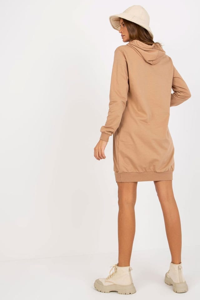 Love Lace Love Lace Women's Hooded Sweat Dress with Long Sleeves Pockets in Brown - 3