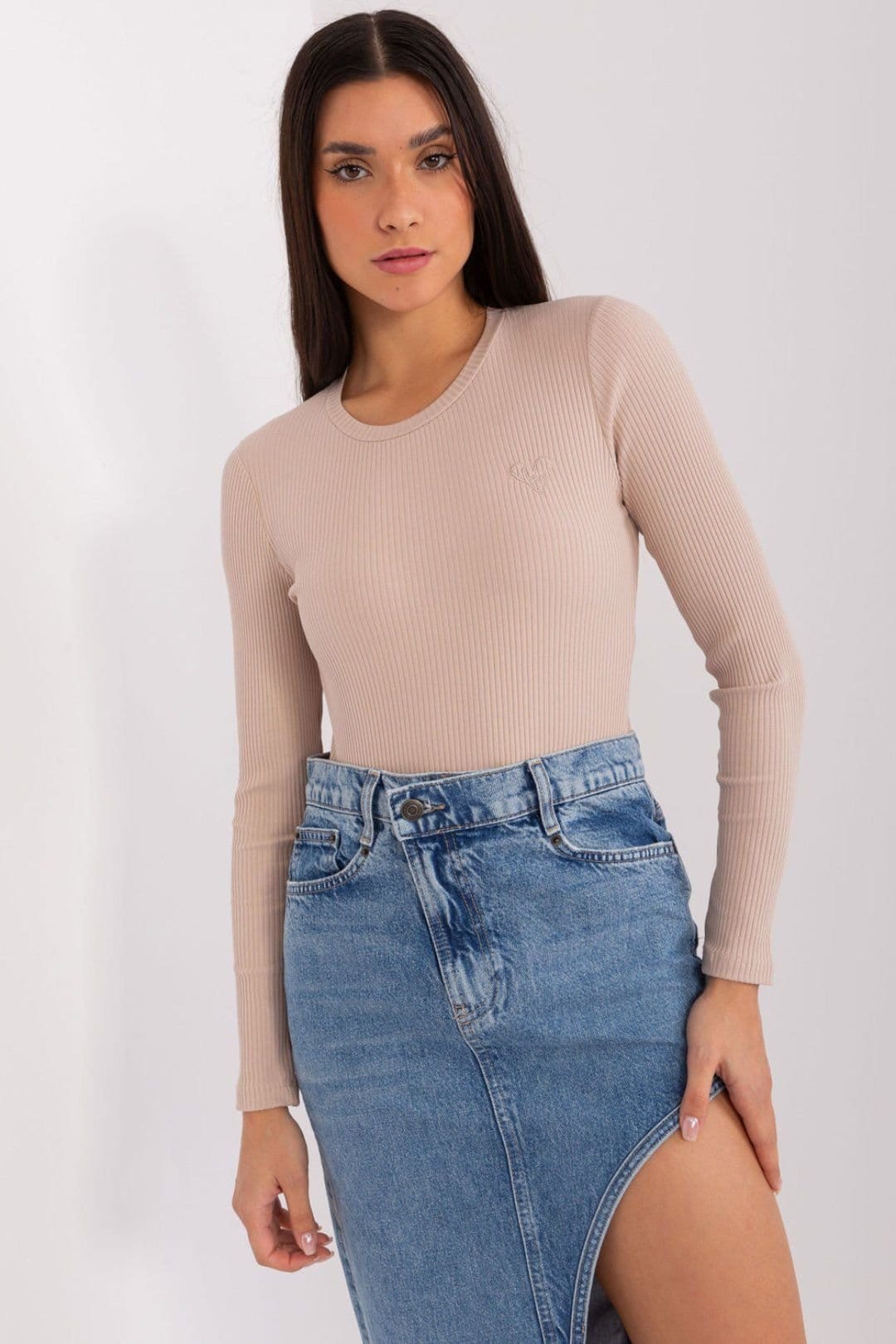 Love Lace Beige Cotton Striped Fitted Blouse