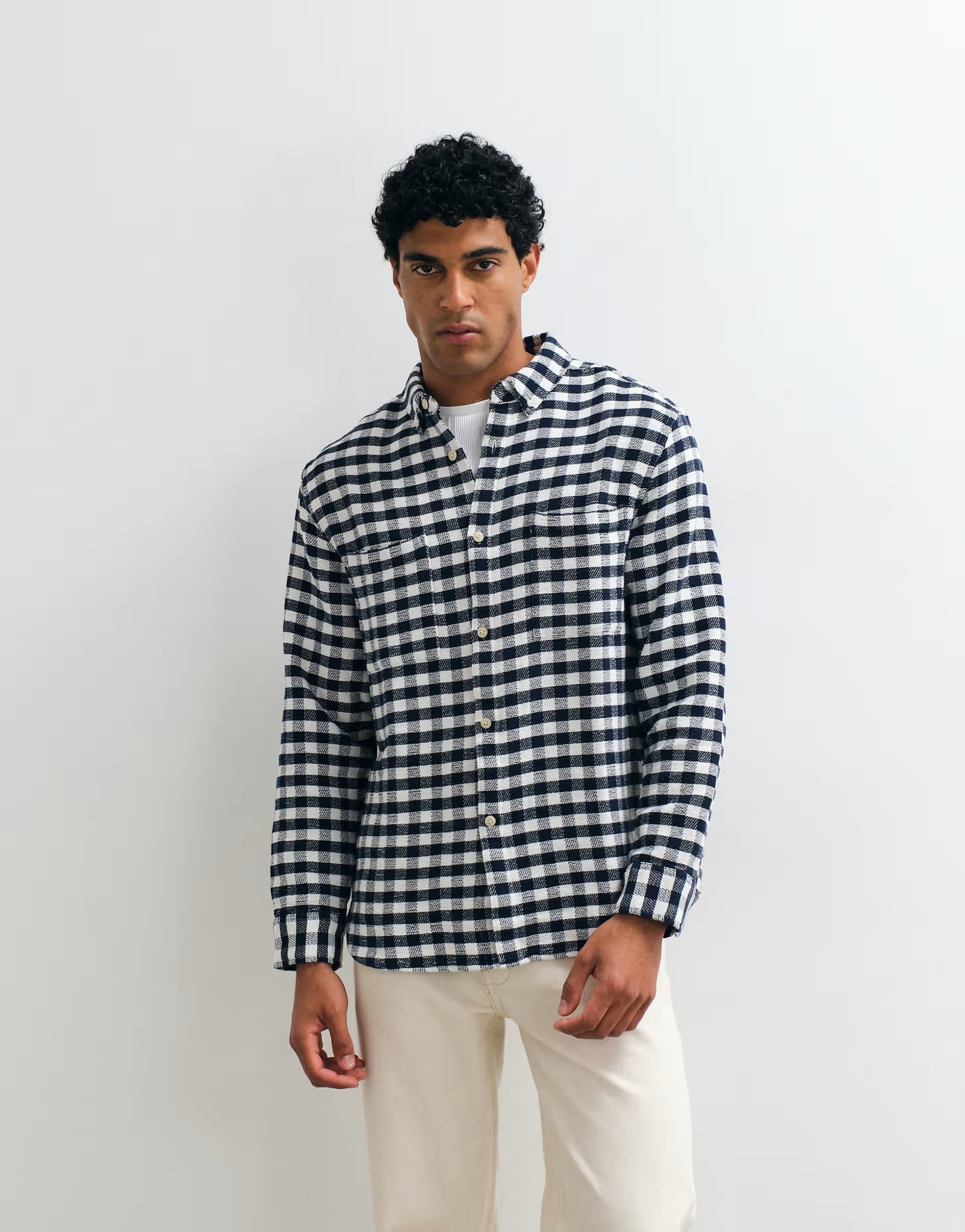 ASOS ASOS DESIGN check overshirt with patch pockets in navy