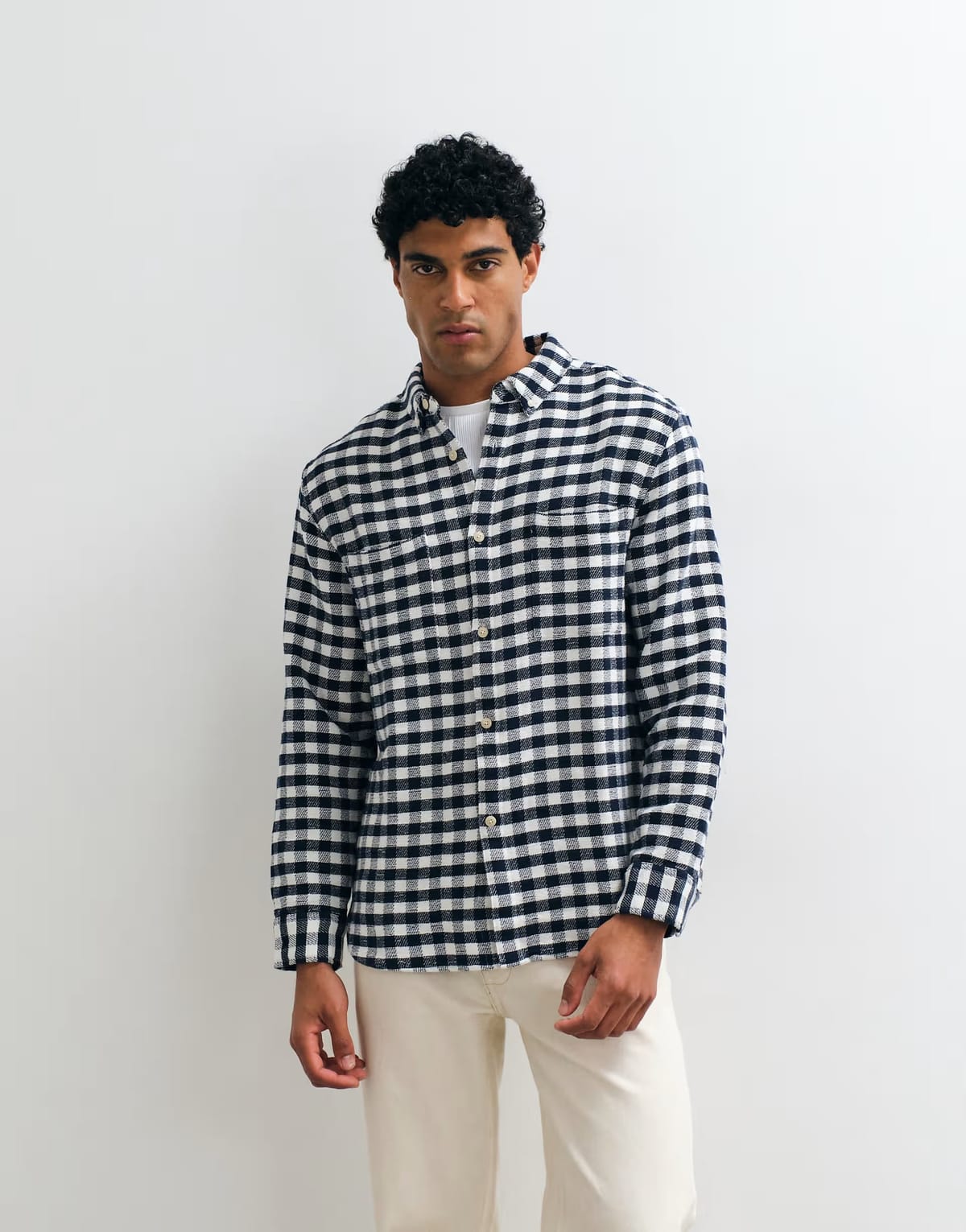 ASOS ASOS DESIGN check overshirt with patch pockets in navy - 1