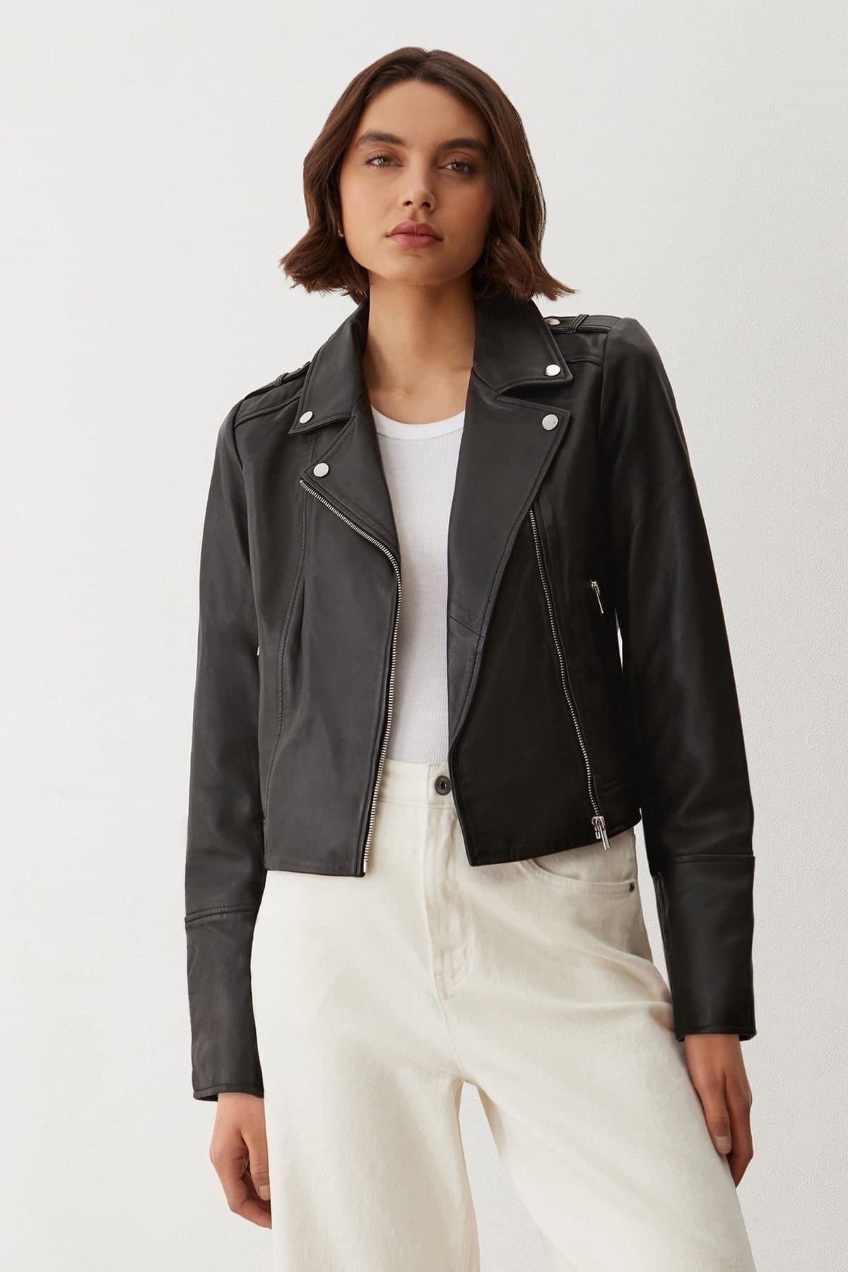 Finery London Finery London Women's Faith Leather Biker Jacket in Black