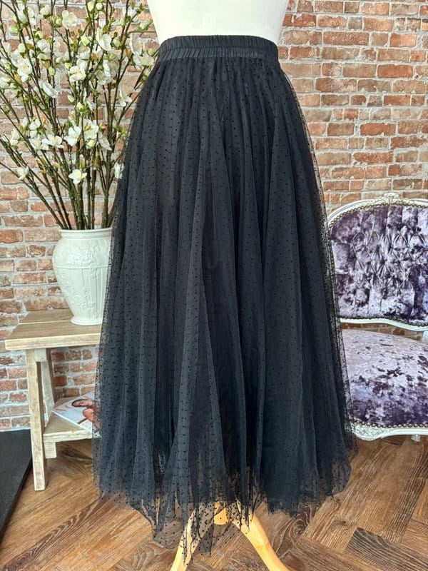 π€ Choklate Paris Black Swiss Dot Tulle Midi Skirt Size S