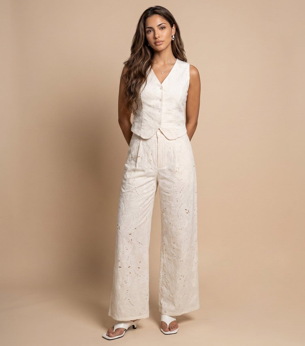 Urban Bliss Women's Cream Cotton Embroidered Waistcoat Urban Bliss New Look - 1