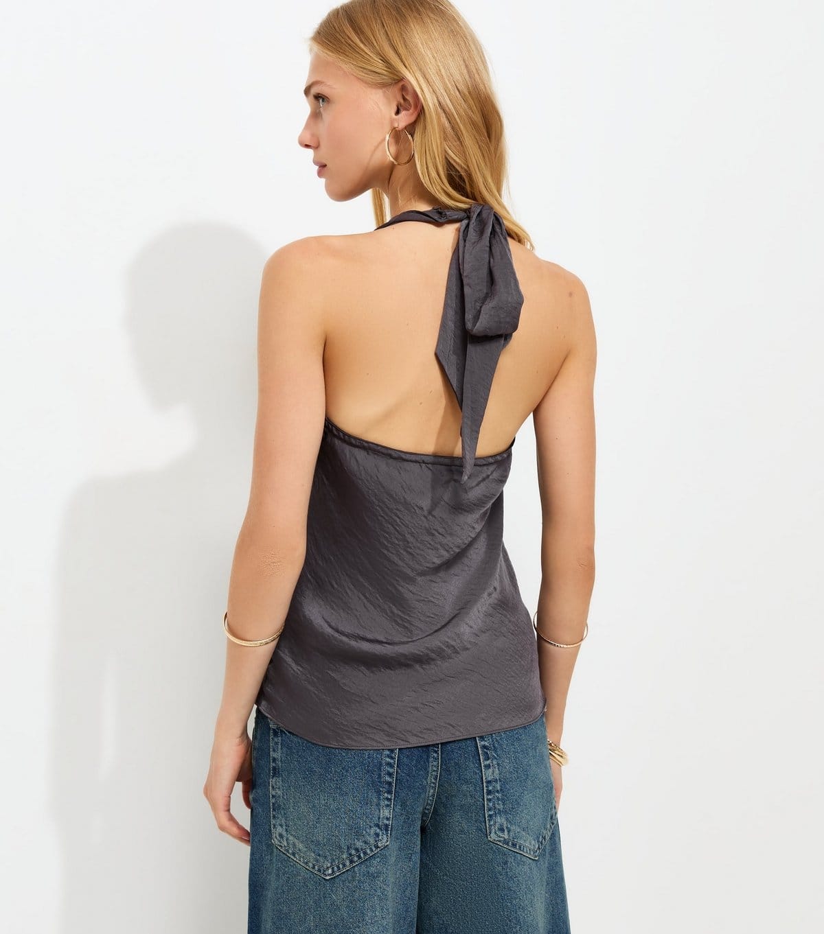 New Look Women's Grey Cowl Neck Satin Halter Top New Look - 4