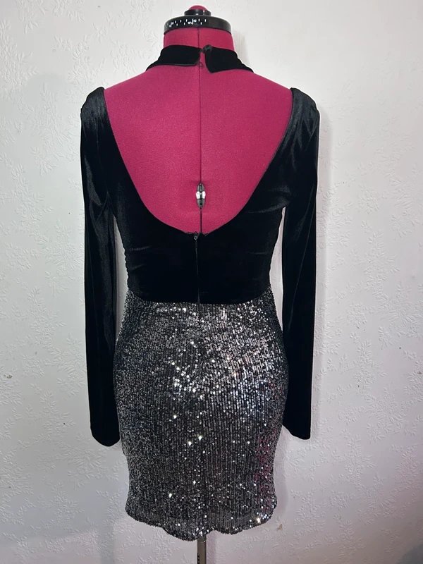 ASOS ASOS Luxe black and silver sequin long sleeve mini dress - 1