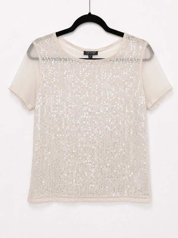 Topshop Cream Sequin Chiffon Top UK 8