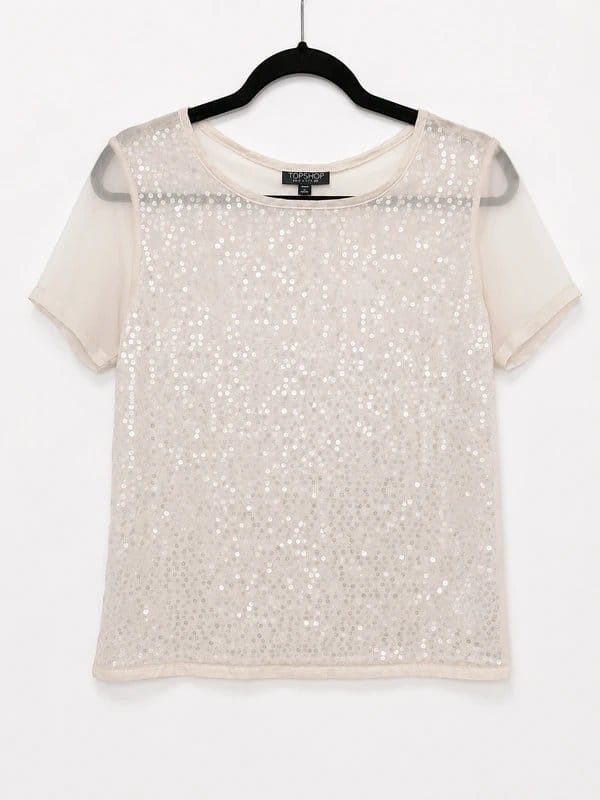 Topshop Cream Sequin Chiffon Top UK 8
