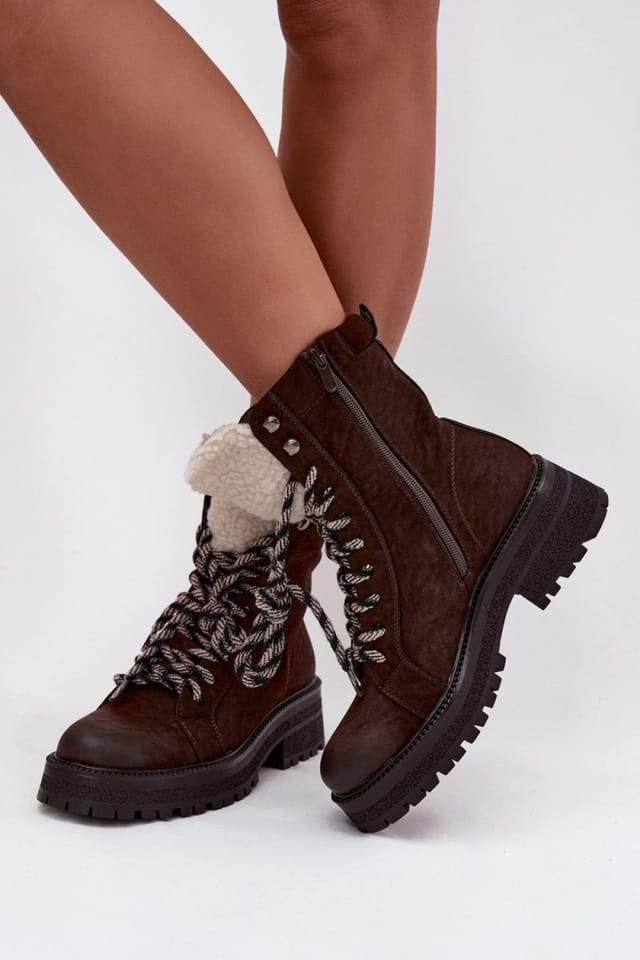Love Lace Love Lace Women's Trapper Ankle Boots with Zipper & Lace Everyday Wear Style in Brown - 3
