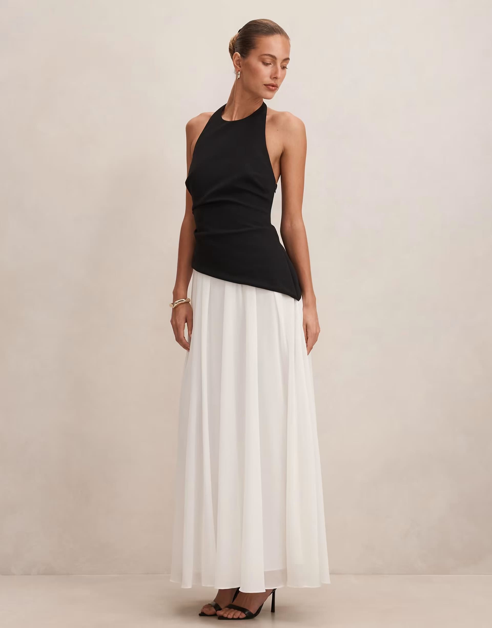 ASOS Forever New halter neck contrast colour block midi dress in mono