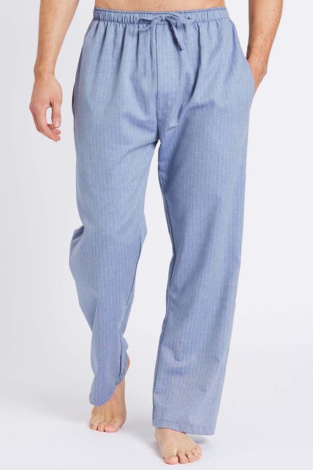British Boxers British Boxers Men's 'Garrison' Herringbone Cotton Twill Pyjama Trousers in Mid Blue - 2