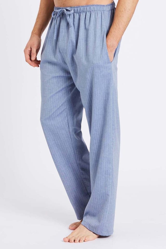 British Boxers British Boxers Men's 'Garrison' Herringbone Cotton Twill Pyjama Trousers in Mid Blue - 3