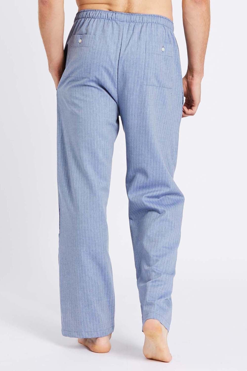 British Boxers British Boxers Men's 'Garrison' Herringbone Cotton Twill Pyjama Trousers in Mid Blue - 4