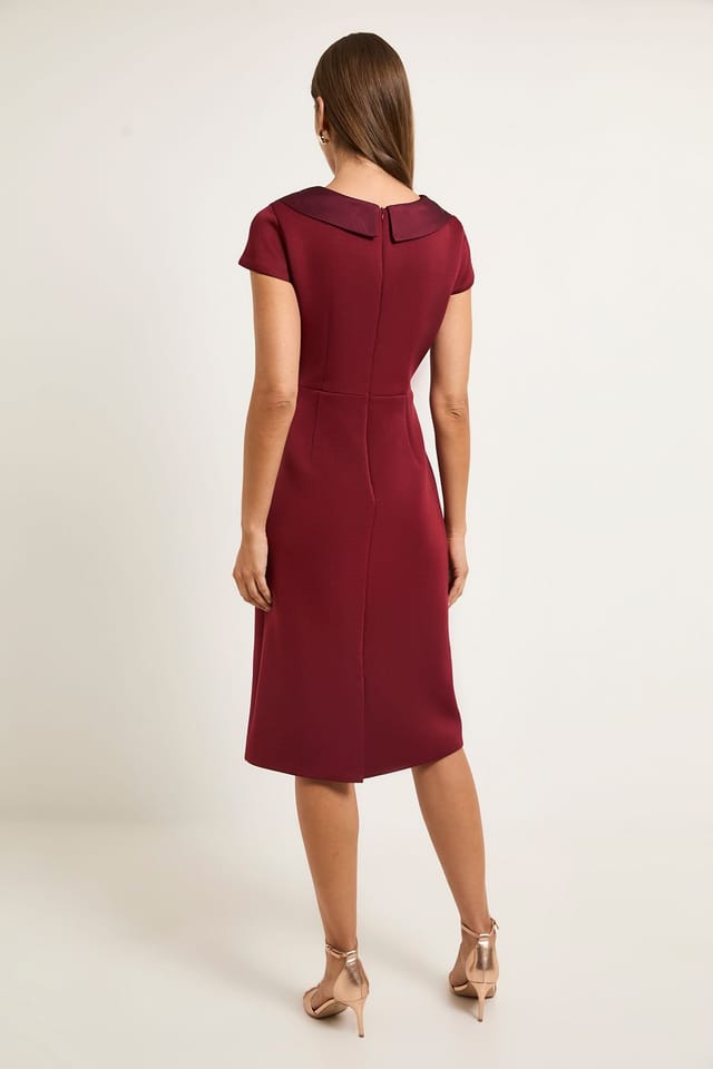 Wallis Wallis Women's Scuba Collar Detail Pencil Dress in Wine - 3