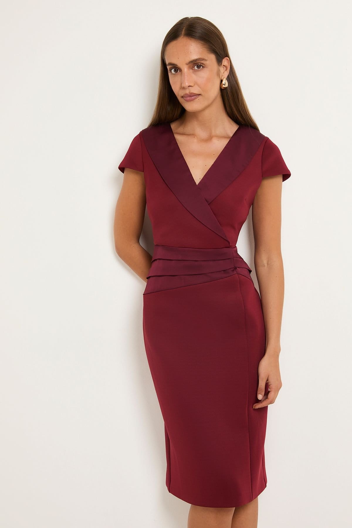Wallis Wallis Women's Scuba Collar Detail Pencil Dress in Wine - 4
