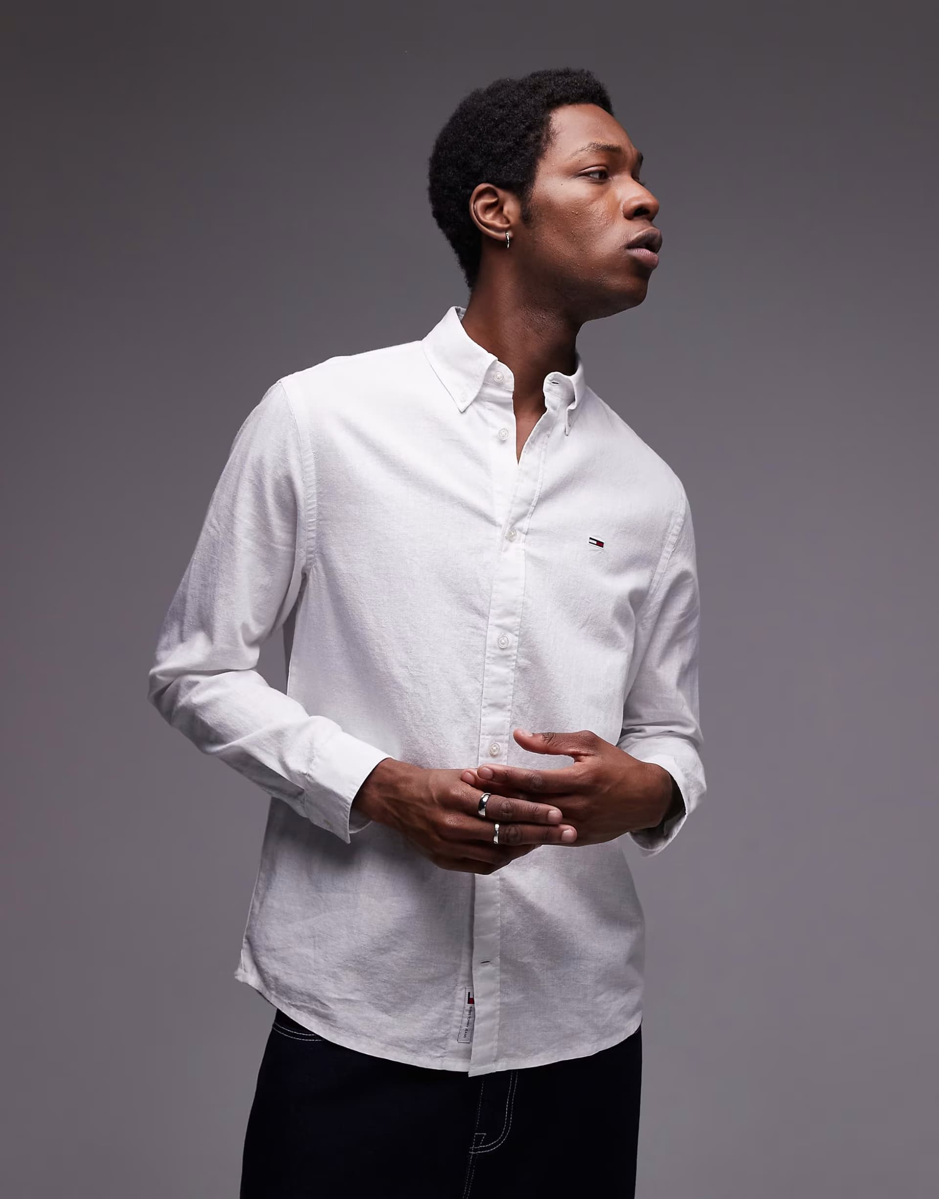 ASOS Tommy Jeans regular linen long sleeve shirt in white