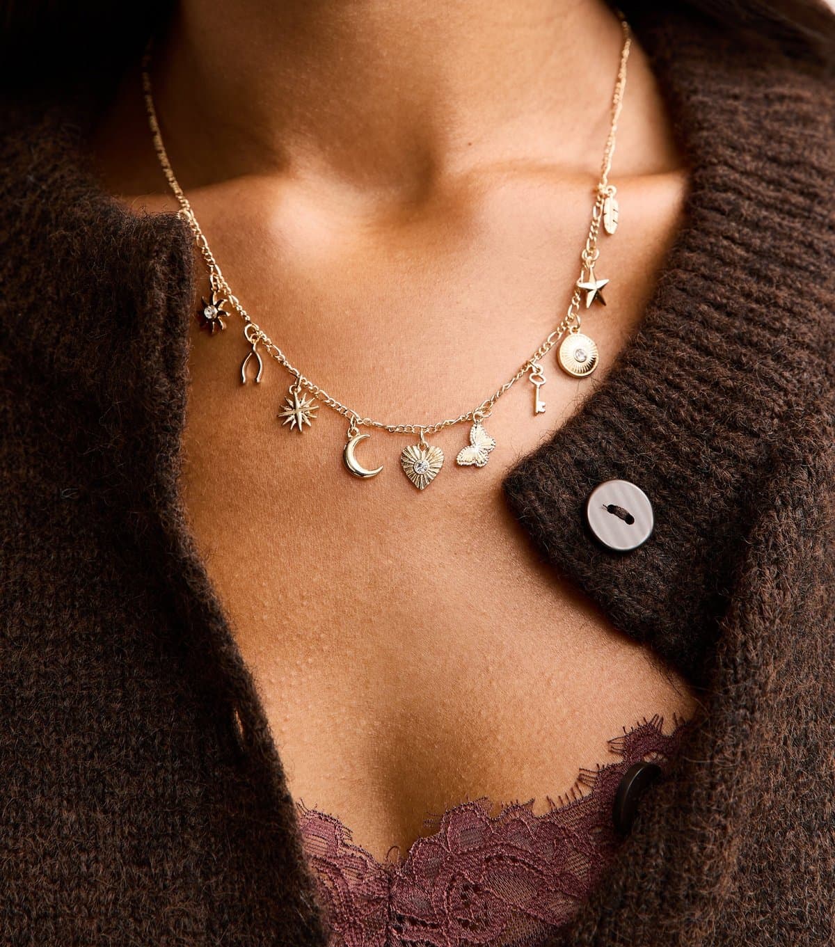 New Look Gold Tone Mini Charm Necklace New Look