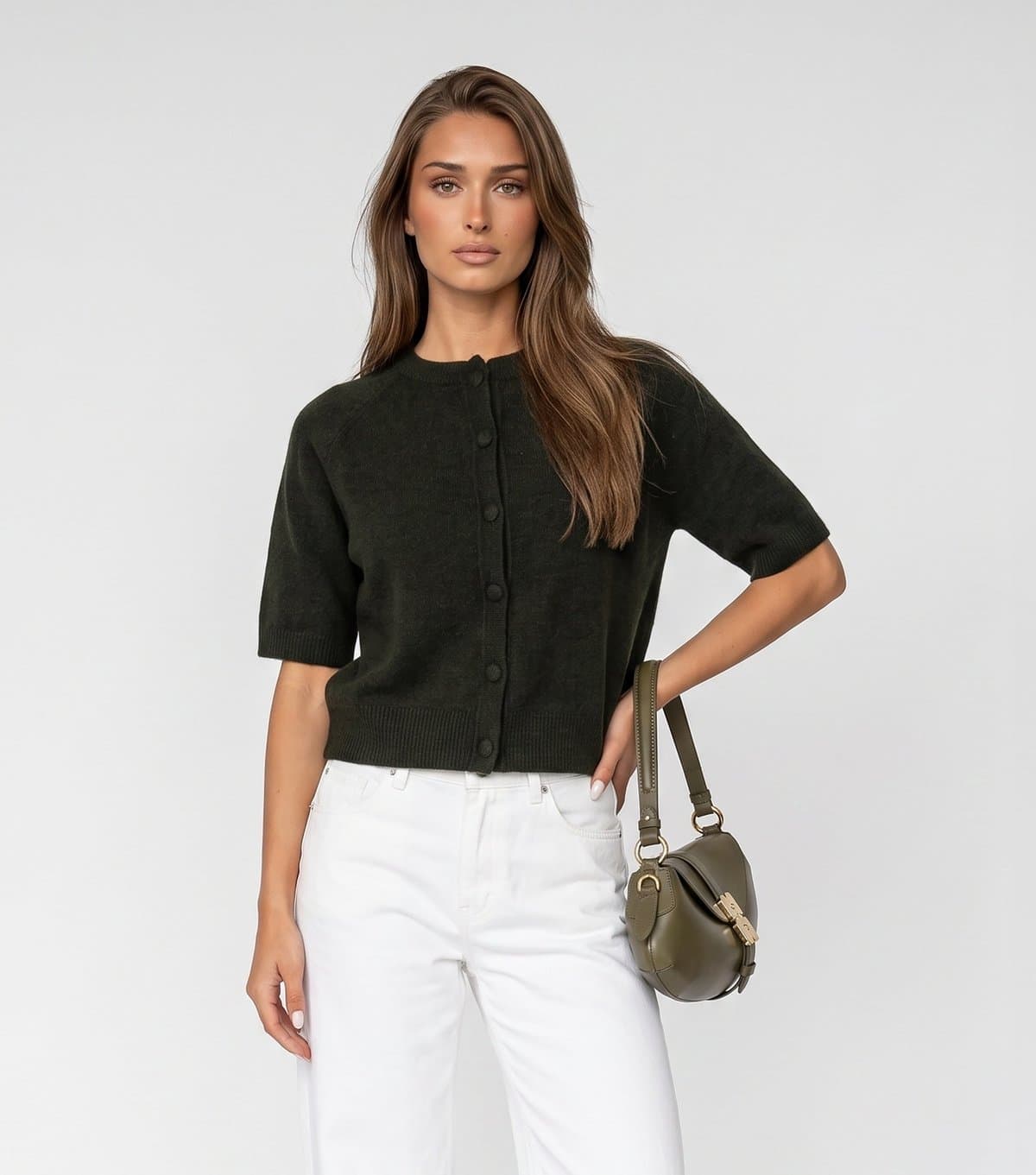 Urban Bliss Women's Khaki Short Sleeve Knitted Cardigan Urban Bliss New Look