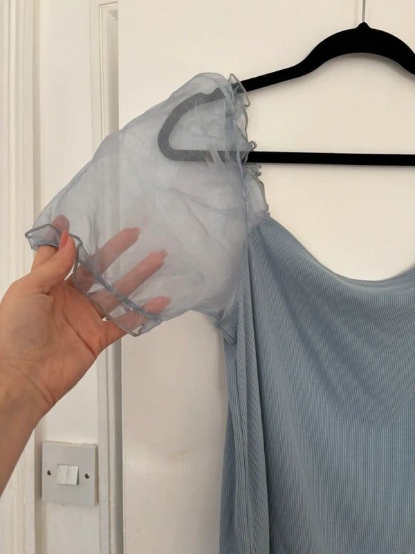 New Look Light Blue Tulle Puff Sleeve Top