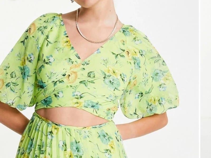ASOS ASOS design green floral chiffon dress