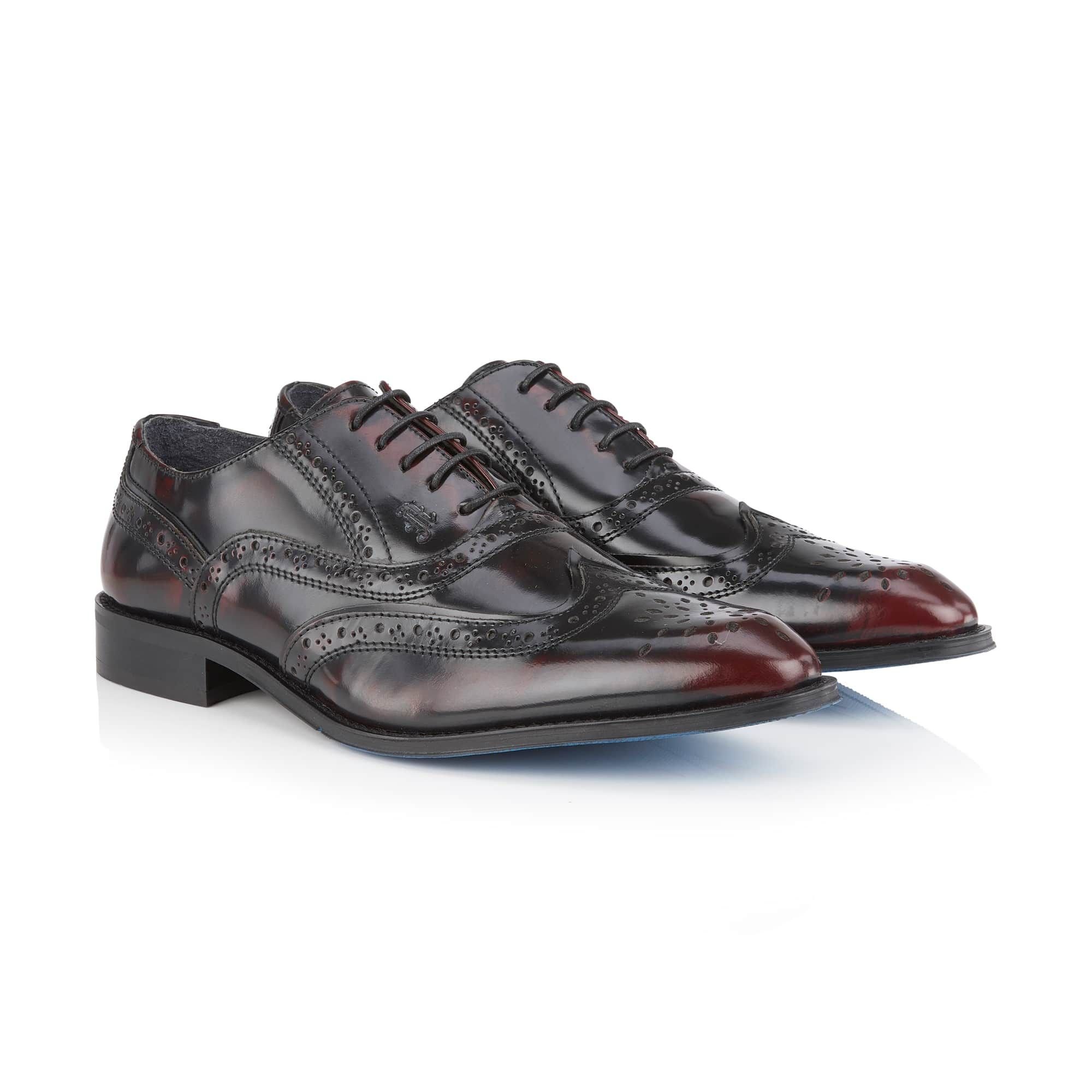 Amen Shoes Amen Shoes Men's Kilkenny Leather Star Brogue Shoes in Burgundy - 4