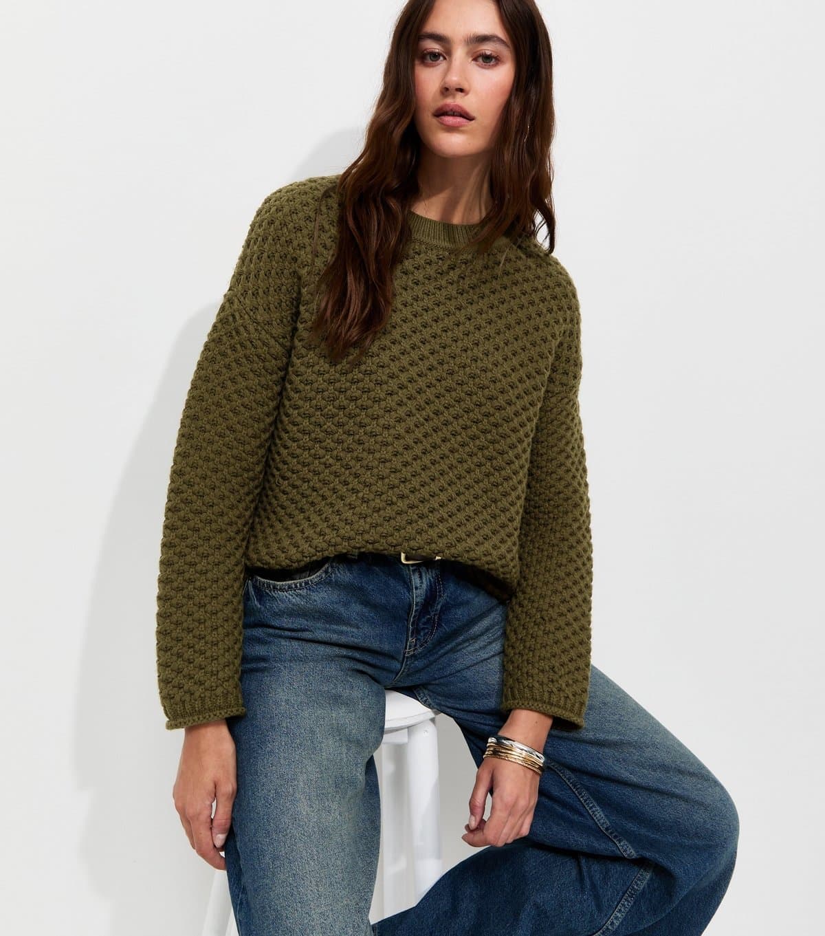 New Look Women's Dark Khaki Chunky Knit Crew Neck Jumper New Look