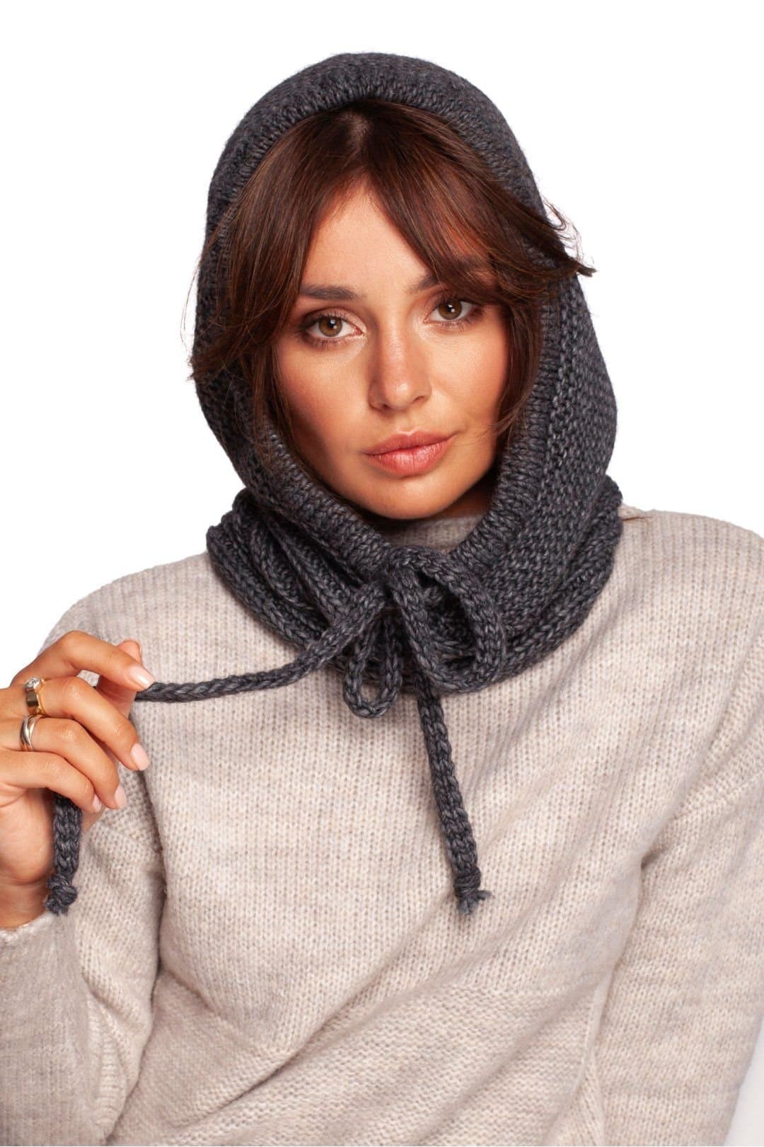 Love Lace Love Lace Women's Balaclava Knit Chimney Sweater Super Warm Neck Hood Hat in Grey