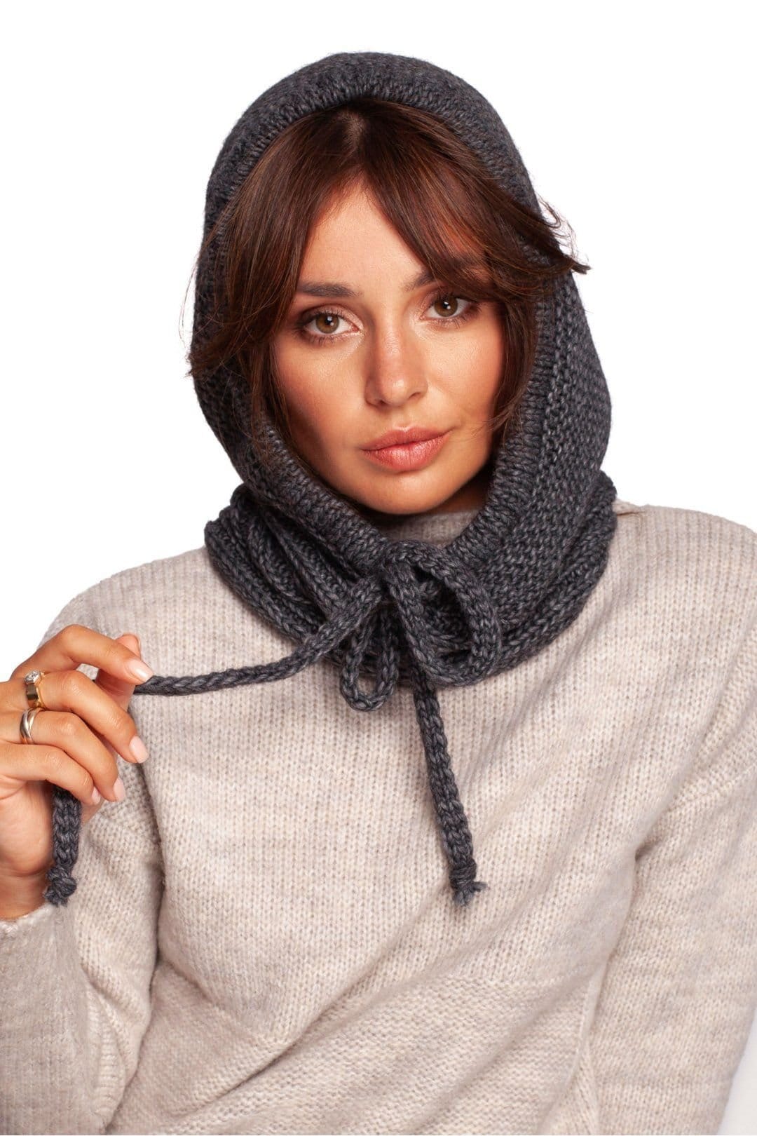 Love Lace Love Lace Women's Balaclava Knit Chimney Sweater Super Warm Neck Hood Hat in Grey - 1