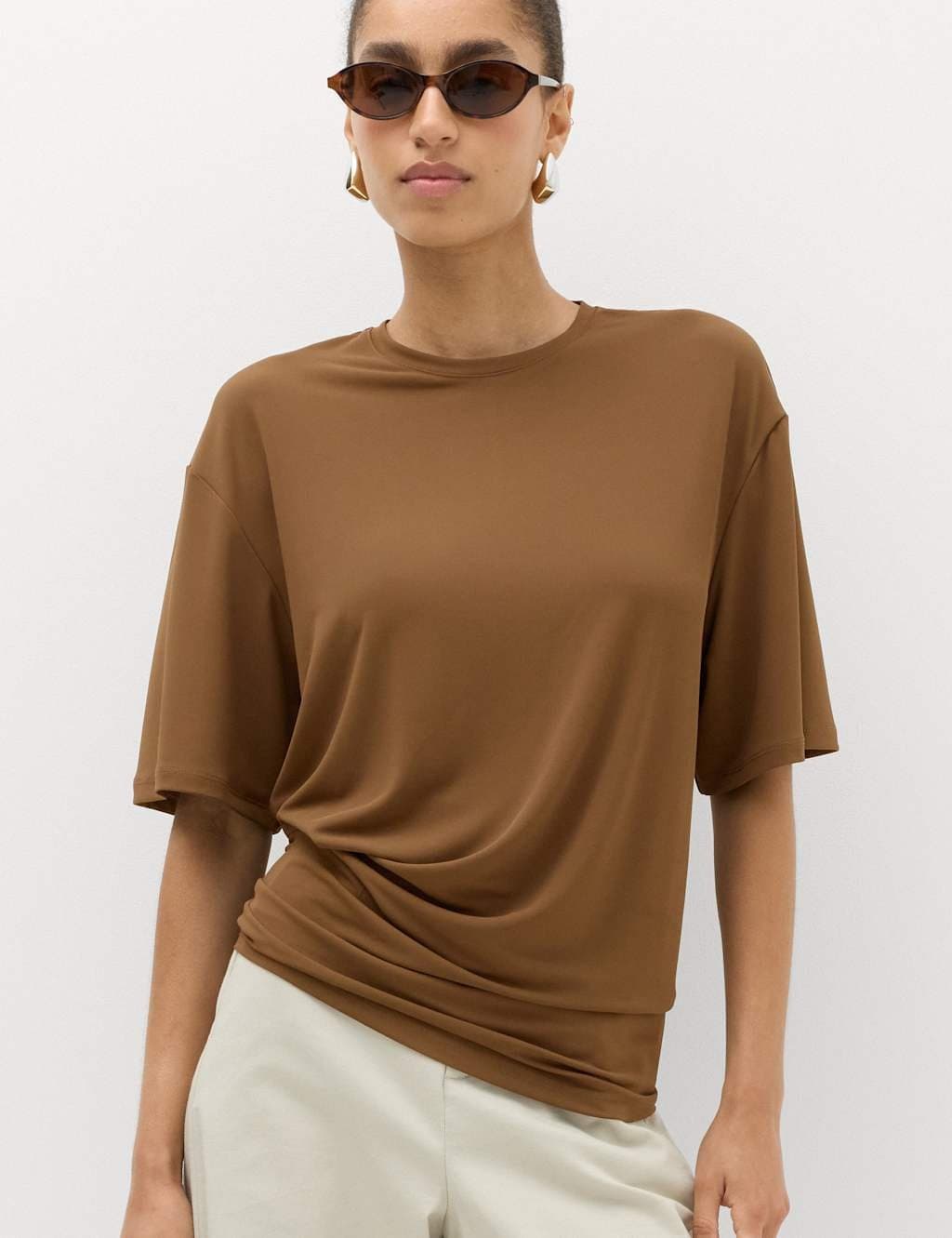Marks & Spencer M&S Drape Waisted T-Shirt Chocolate