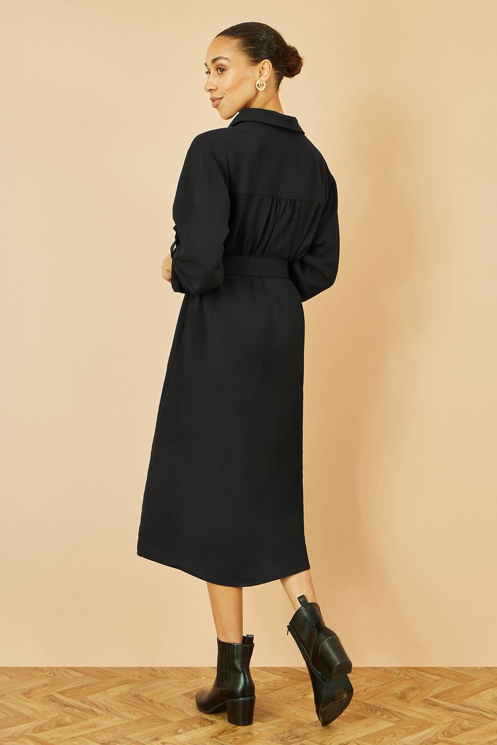 Yumi Yumi Women's Black Stretch Midi Shirt Dress - 4