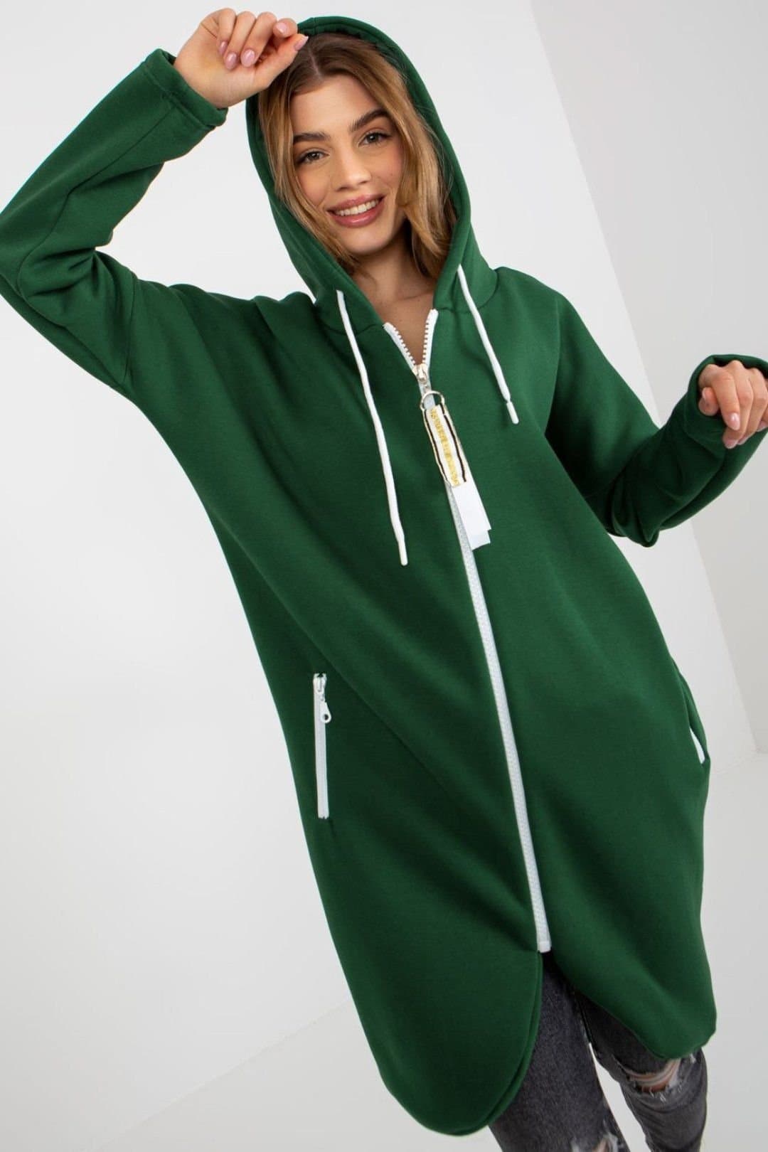 Love Lace Love Lace Women's Zipped Hooded Sweatshirt with Side Pockets in Green