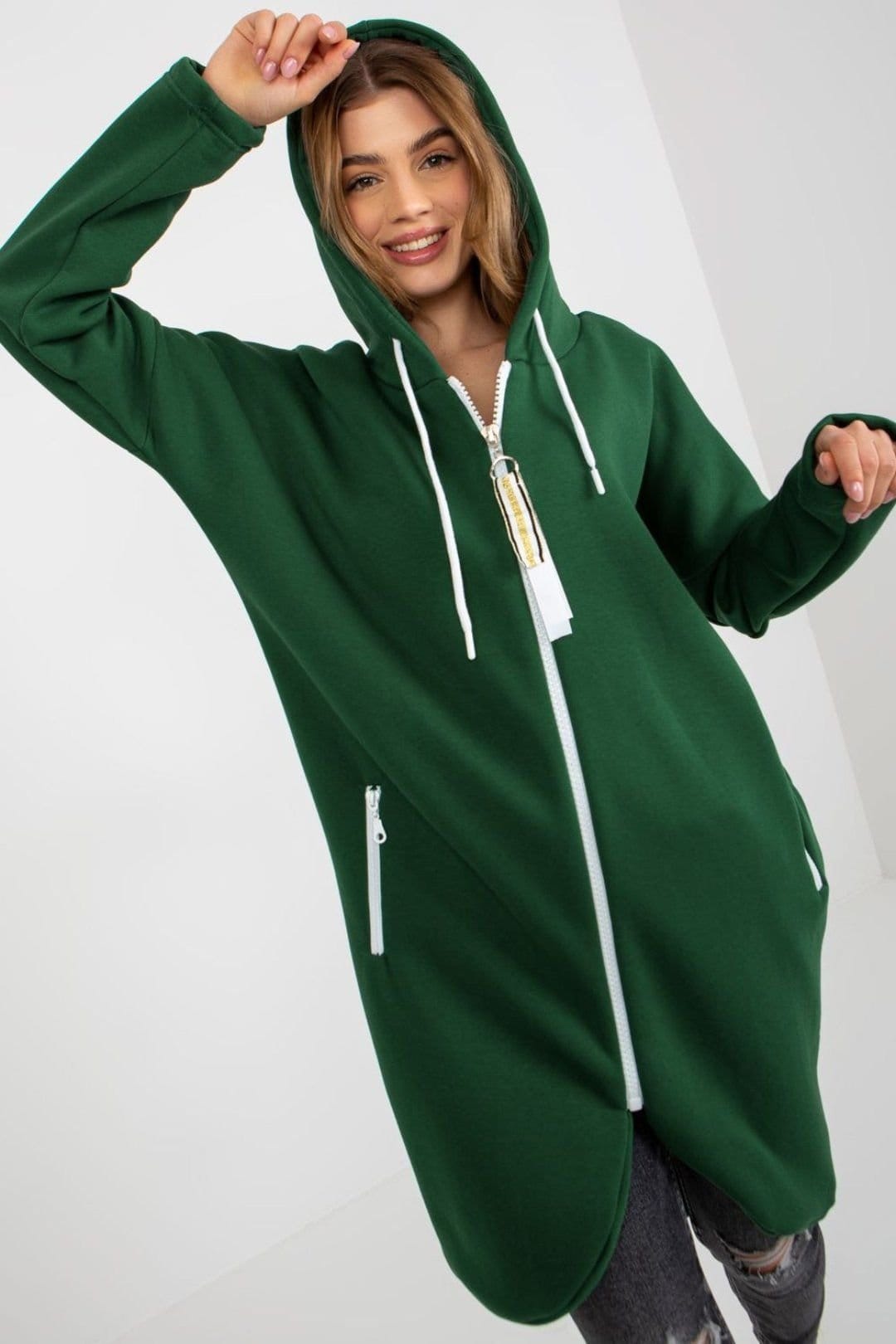 Love Lace Green Cotton Hooded Sweatshirt with Side Pockets