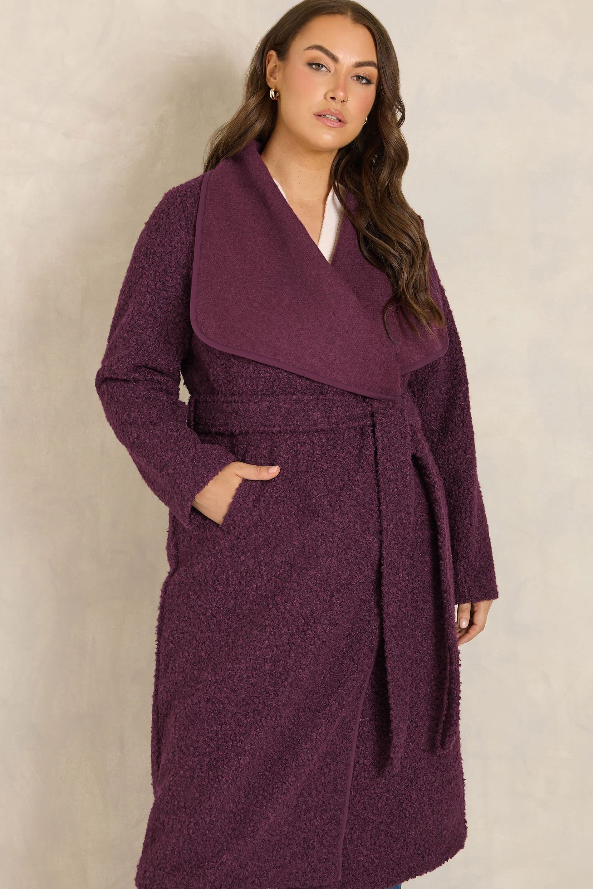 Evans Evans Women's Boucle Waterfall Coat in Burgundy